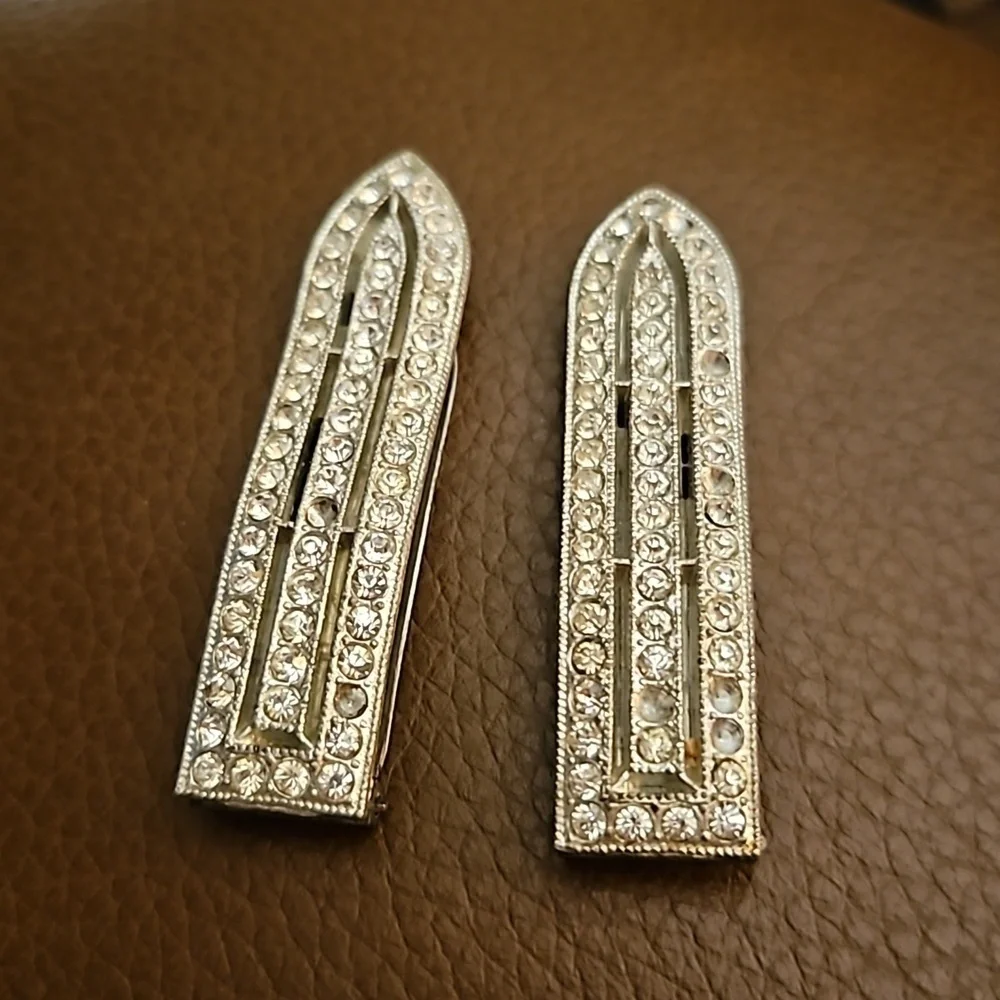 VTG GOODY 1940s Art Deco Style Rhinestone Dress Clips